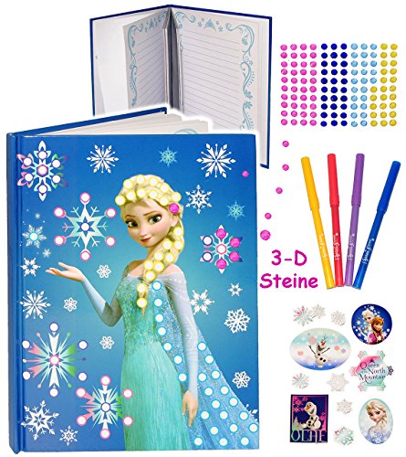 3D Glitzer Sticker - Tagebuch/Notizbuch - Disney die Eiskönigin - Frozen - Kindertagebuch/Buch - 100 Seiten incl. Sticker & Stifte/gebunden für Gehe.. von alles-meine.de GmbH