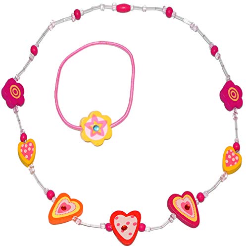 alles-meine.de GmbH 8 TLG. Set 4 Ketten/Kinderkette & 4 Haargummi - Glitzer - Blumen & Herzen - pink - aus Holz - Schmuck/Perlenkette - Bunte Holzperlen - bunt - Haargu.. von alles-meine.de GmbH