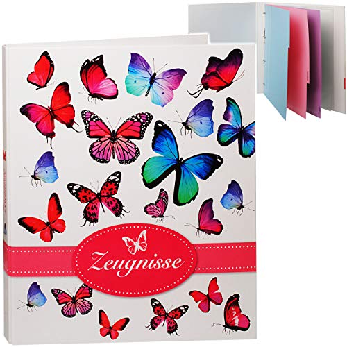 alles-meine.de GmbH A4 - Ringbuch/Zeugnisringbuch - Zeugnisse Bunte Schmetterlinge - incl. Einsteckseiten & Einlagen - ERWEITERBAR/Ordner - Zeugnismappe - Sammelordner Doku.. von alles-meine.de GmbH