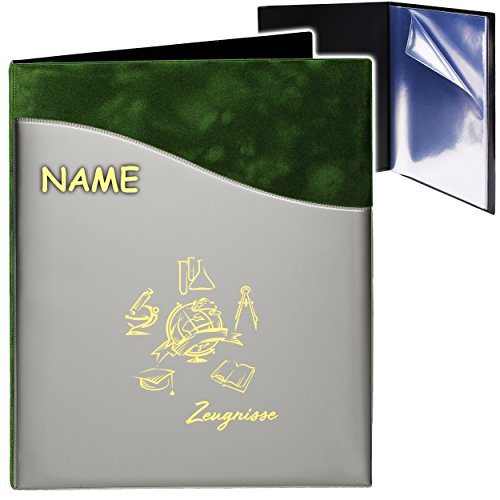 alles-meine.de GmbH A4 - Zeugnismappe/Dokumentenmappe - Zeugnisse Globus & Erde - 3D Metallic & Kunst-Leder Effekt - grün/anthrazit - inkl. Name - GEBUNDEN mit 20 f.. von alles-meine.de GmbH