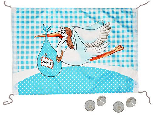 alles-meine.de GmbH Fensterfahne/Fahne Storch - Baby blau zur Geburt - Jungen Klapperstorch Babyparty Neugeboren Flagge - wasserfest - XL Banner Babyshower Shower Pullerparty von alles-meine.de GmbH