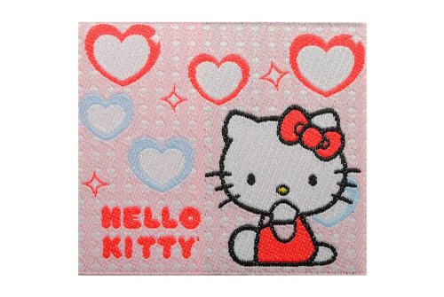 Hello Kitty 7,1 cm * 6,2 cm Aufnäher Applikation Bügelbild Patch Katze Kätzchen rosa Herz Blume pink von alles-meine.de GmbH