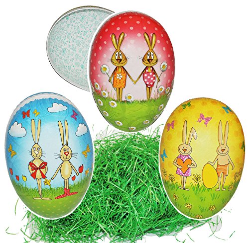 alles-meine.de GmbH Set Ostergras & 3 Füll - Pappeier - 15 cm bunt Hasen stilistisch modern - Osterei/Ei zum befüllen - Deko Pappe Papp Pappeier Dekoei Pappostereier Füllen von alles-meine.de GmbH