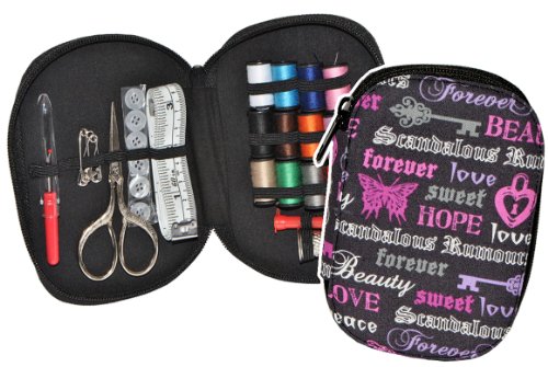 alles-meine.de GmbH gefülltes Näh-Etui Motiv - Love Forever Peace lila schwarz - Nähen Handarbeit Reiseset Nähset Nähetui für die Reise Komplett von alles-meine.de GmbH