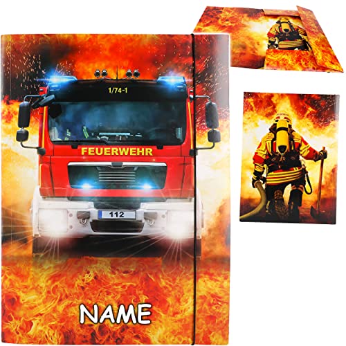 alles-meine.de GmbH große A3 - Zeichenmappe/Sammelmappe - Feuerwehr - Feuerwehrmann & Feuerwehrauto - inkl. Name - Ordner - 44 cm - Mappe für Hefte Zeitschriften Zeichnungen .. von alles-meine.de GmbH