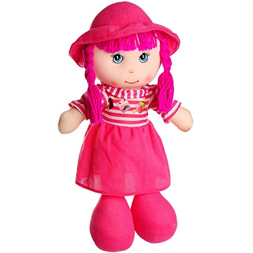 alles-meine.de GmbH große Schmusepuppe - Kleidung AUSZIEHBAR - Mädchen mit Kleid - gestreift/pink - rosa - 35-37 cm - Stoffpuppe aus Plüsch - Lange Haare Puppe - für Kind.. von alles-meine.de GmbH