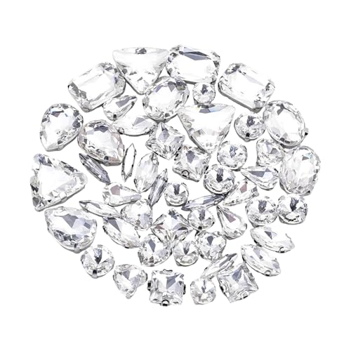 50 Stück Strasssteine zum Aufnähen mit flacher Rückseite, klares Glas, Kristallstein mit Loch für Kleidung, Kleid, Tasche, Schuhe und Schmuck 50 Stück Strasssteine zum Aufnähen mit flacher Rückseite, klares Glas, Kristallstein mit Loch für Kleidung, Kleid, Tasche, Schuhe und Schmuck von alloneslife