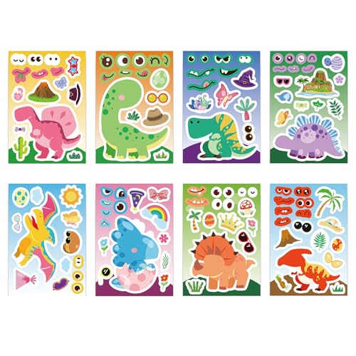 8 Blatt Dinosaurier Aufkleber Kits Mit Sicheren Ungiftigen Materialien Für Den Kreativen Ausdruck Von Kindern Interaktives Dinosaurier Puzzle Aufkleber von alloneslife