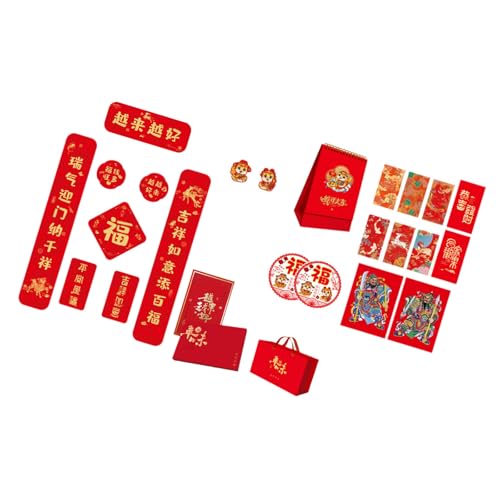 Chinesisches Frühlingsfest Seidenpaar-Set Elegantes Seidenpaar-Set mit Kalender für chinesische Neujahrsdekorationen, chinesische Glücks-Charakter-Dekorationen von alloneslife