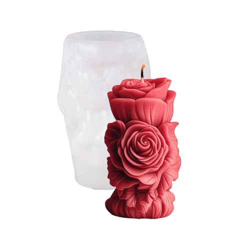 Geprägte Rosenblütenzylinder Silikonform Säule Kerze Für Epoxidharz Seifen Gips Silikon Säule Form von alloneslife