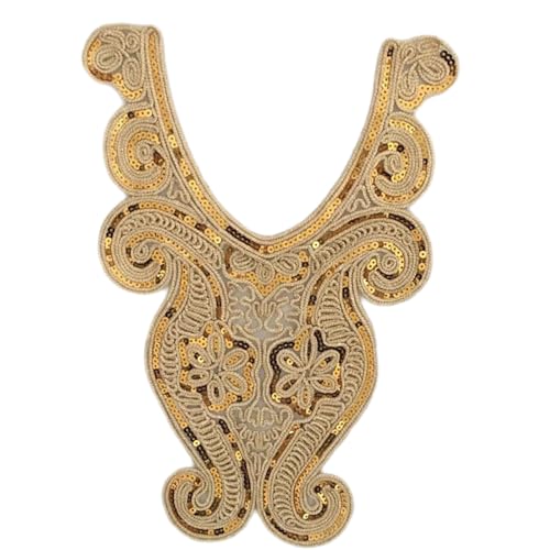 Golden Gestickte Kragen Mit Pailletten Blumenanwendungen Aus Dem Dekorativen Spitzenausschnitt Nähflecken Kleidung Accessoires Frauen Modekragen Accessoire von alloneslife