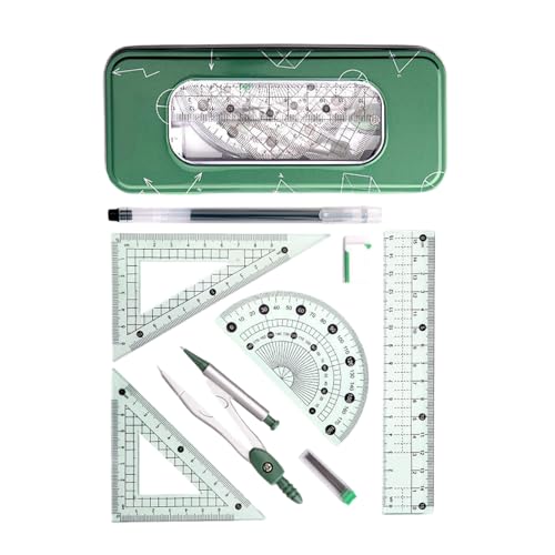 Multifunktionales Zeichenwerkzeug-Set mit Zirkel, Lineal, Winkelmesser, Radiergummi für Schule, Büro, Zuhause, in Organizer-Box, ABS-Kompass von alloneslife