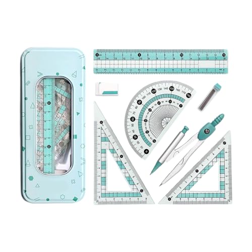 Multifunktionales Zeichenwerkzeug-Set mit Zirkel, Lineal, Winkelmesser, Radiergummi für Schule, Büro, Zuhause, in Organizer-Box, ABS-Kompass von alloneslife