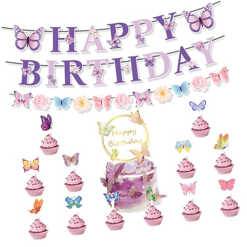 Schmetterlings-Partydekorationsset, Cupcake-Topper, dekorative Banner, Kuchenzubehör, Papierstruktur, geeignet für Festivals Schmetterlings-Partydekorationsset, Cupcake-Topper, dekorative Banner, Kuchenzubehör, Papierstruktur, geeignet für Festivals von alloneslife