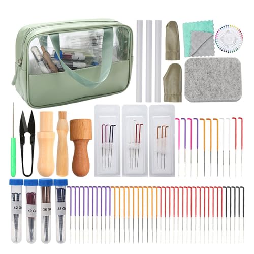 alloneslife Tragbares Nadelfilzzubehör für Erwachsene, Anfänger, Kunsthandwerk mit Filznadel, Filzpad, Fingerlinge, Holzgriff von alloneslife