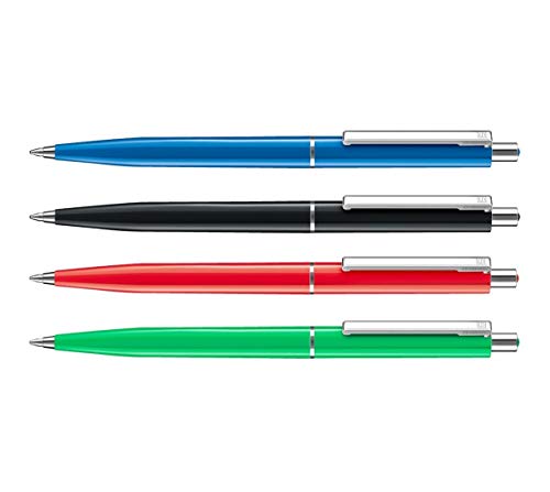 allpremio 50 Stück Kugelschreiber farbig sortiert Qualität – Schreibfarbe BLAU Strickstärke M – dokumentenecht nach ISO 12757-2 – Sparpack Druckkugelschreiber mit Metall Clip nachfüllbar von allpremio
