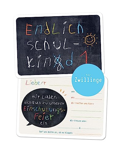 almira Design 10x Einladungskarten Einschulung für ZWILLINGE - Schulking äh Schulkind, Einladungen Schulanfang, Schule, Einschulung von almira Design