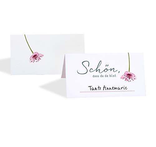 15 Tischkarten Platzkarten Hochzeit KIRSCHBLÜTE EINFACH Tischkärtchen "Schön, dass du da bist", Namenskarten, rosa, Jubiläum Geburtstag Familienfest von almira Design