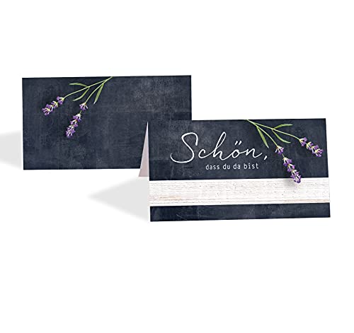 15 Tischkarten Platzkarten Hochzeit LAVENDEL TAFEL mit Spiel innenseitig, Tischkärtchen zum beschriften, Namenskarten, lila, Jubiläum Geburtstag Familienfest von almira Design