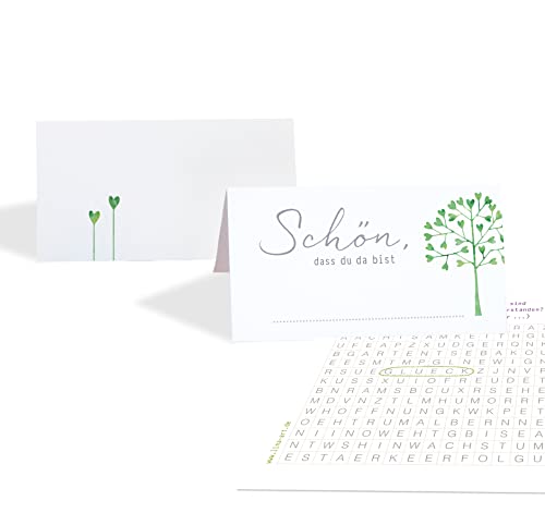 15 Tischkarten Set Platzkarten HOCHZEIT HERZBAUM GRÜN mit SPIEL innenseitig, Tischkärtchen zum beschriften, Namenskarten, grün, Jubiläum Geburtstag von almira Design
