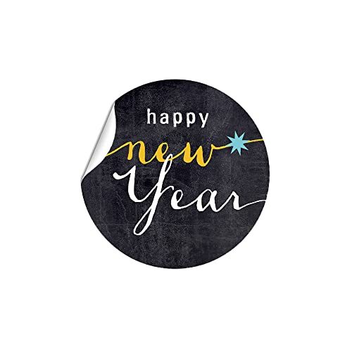 Aufkleber Etiketten "happy new year" Tafeldesign mit Sternen, silvester, partyzubehör, neujahrsgruss, sticker, 40mm von almira Design