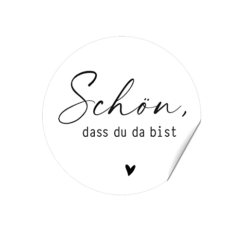 Sticker "SCHÖN, DASS DU DA BIST" Feine Federschrift auf weiß mit Herz, Hochzeit, Geburtstag Geschenkaufkleber von almira Design