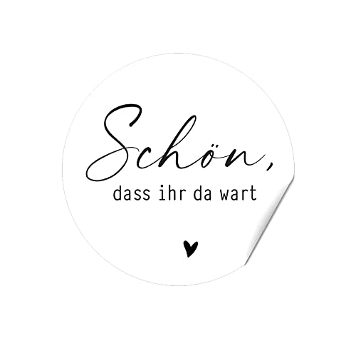 Sticker "SCHÖN, DASS IHR DA WART" Feine Federschrift auf weiß mit Herz, Danksagungen von almira Design