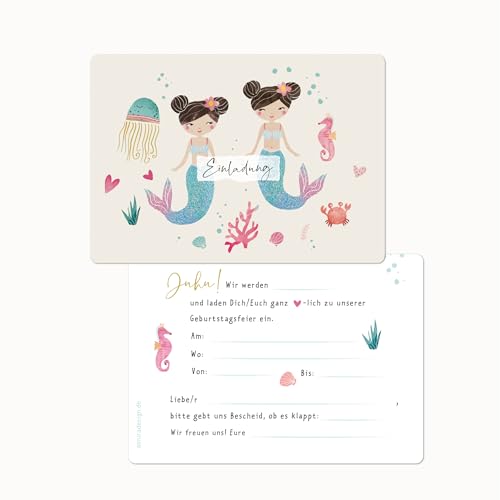 almira Design 10x Einladungskarten MEERJUNGFRAU für ZWILLINGE Kindergeburtstag Geburtstag Mädchen almira Design 10x Einladungskarten MEERJUNGFRAU für ZWILLINGE Kindergeburtstag Geburtstag Mädchen von almira Design