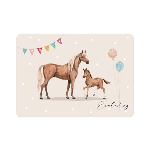 almira Design 10x Einladungskarten PFERD Kindergeburtstag, Einladungen, Geburtstagsparty, Mädchen, Pferdemädchen von almira Design