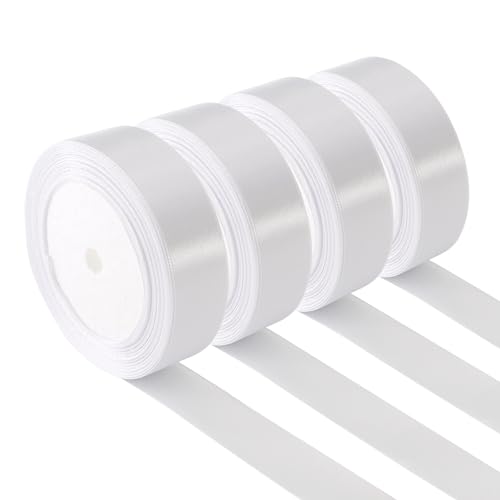 alwaiiz 4 Stück Satinband Weiss, 25mm x 23m Geschenkband Weiss, Geeignet für Geschenkverpackungen, Hochzeiten, Floristen, Geburtstage und Bastelarbeiten alwaiiz 4 Stück Satinband Weiss, 25mm x 23m Geschenkband Weiss, Geeignet für Geschenkverpackungen, Hochzeiten, Floristen, Geburtstage und Bastelarbeiten von alwaiiz