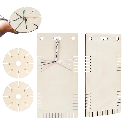 4 Stück Armbänder Weben Platten Holz Flechtscheiben Handgefertigt Schmuck Handwerk Werkzeug Perlenschnur Scheiben für geflochtenes Seil Holz Weben Werkzeug-Set von amangul
