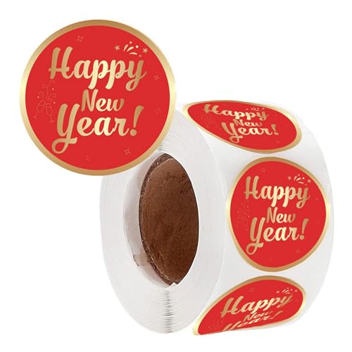 500 Stück Happy New Year Aufkleber, 38 mm, rund, selbstklebende Verpackungsetiketten für Umschläge, Weihnachtskarten von amangul