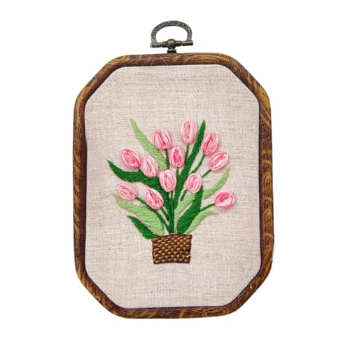 amangul Blumen-Stickset für Anfänger mit 10,9 x 15,2 cm Stickrahmen, Anleitung (evtl. nicht in deutscher Sprache), Stickstoff, Nähgarn und Nadel von amangul