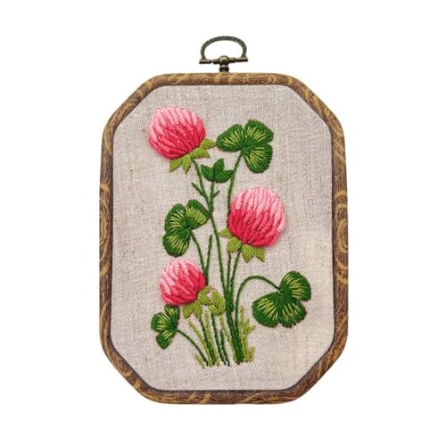 amangul Blumen-Stickset für Anfänger mit 10,9 x 15,2 cm Stickrahmen, Anleitung (evtl. nicht in deutscher Sprache), Stickstoff, Nähgarn und Nadel von amangul