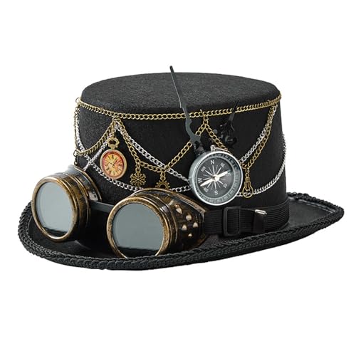 amangul Dunkler Zylinder, dunkle Brille, Zylinder mit Metallkette, industrielles Zeitalter, Cosplay-Kostüm-Zubehör von amangul