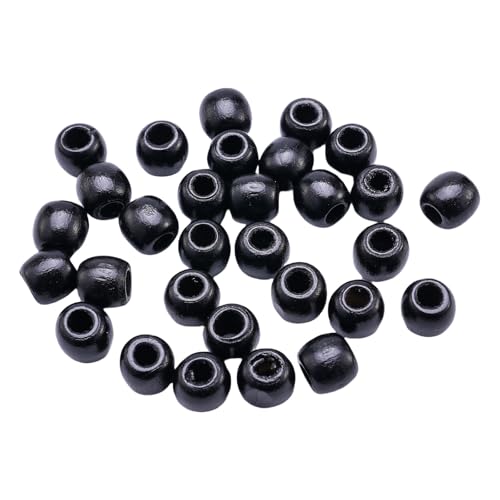 amangul Naturholzperlen, großes Loch, Haarschmuck, Vintage-Farbe, Holzperlen für kreative Frisuren (Schwarz, 9 x 10 mm) von amangul