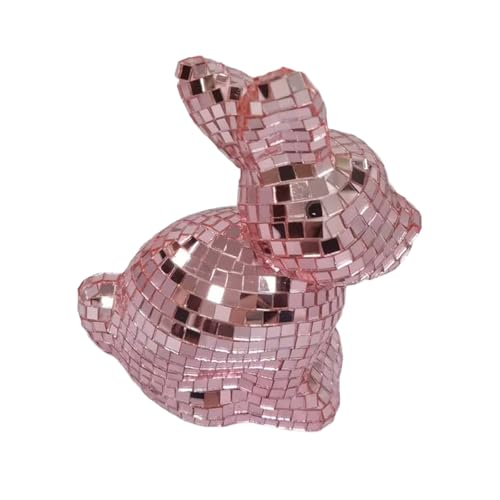 amangul Reflektierende Hasen-Skulptur aus Glas, Osterdekoration, reflektierendes Tierornament für Party, Tisch (hellrosa-grau) von amangul