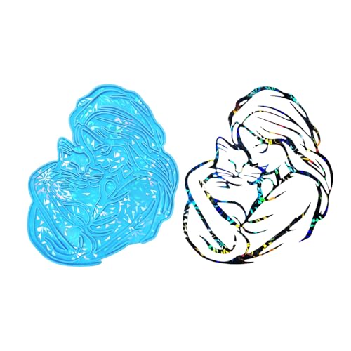 amangul Silikonform für Wanddekoration, Motiv: Mädchen, mit Katzenmotiv, holografische Regenbogen-Lichter, für Wandaufkleber, Schmuckherstellung, Werkzeug (blau) von amangul
