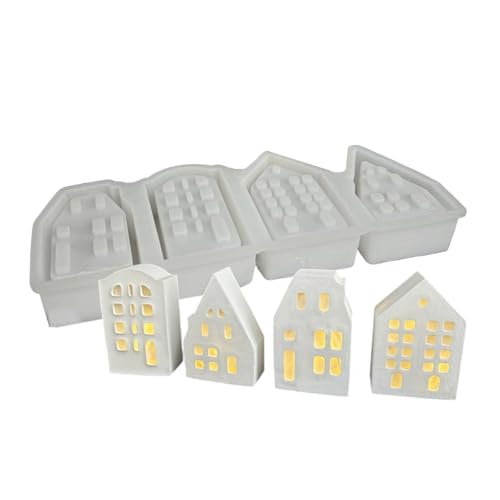 amangul Teelichthalterform, flexible Silikonform für 4 Gitter, Hausform, Lichtgips und Heimdekoration von amangul