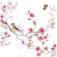 Serviette "Vogel auf Blütenzweig" - 20 Stück von Weiß