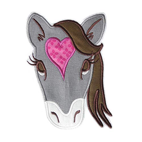 aufnäher XL Pferd Pferdekopf grau brombeer Applikation Aufbügler Bügelbild patch sticker für kinder von amelieswelt