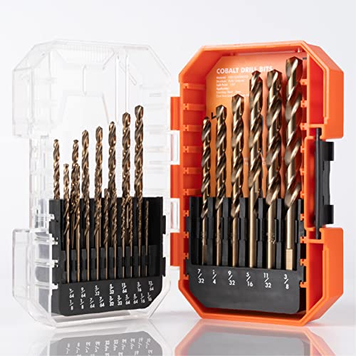 Amoolo Kobalt-Bohrer-Set (1/16 "-3/8", 23 Stück), M35 HSS Metallbohrer für Stahl, Edelstahl, Hartmetall, Gusseisen, Kunststoff und Holz von amoolo