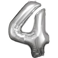 amscan® Folienballon Zahl 4 silber, 1 St. von amscan®