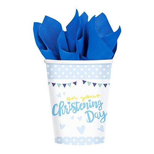 (8) Christening Blue Cup 266Ml von amscan