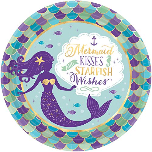 Amscan 551975 AM - Teller Mermaid Wishes, 8 Stück, Durchmesser 22,8 cm, Pappteller, Kindergeburtstag, Mehrjungfrau von amscan