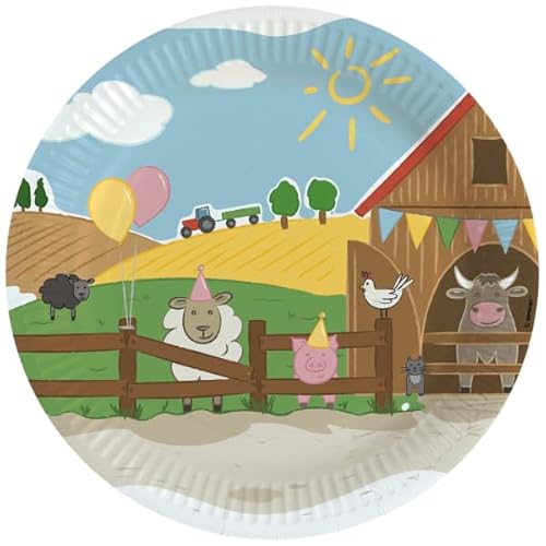 8 Pappteller * FARM PARTY * als Deko zum Kindergeburtstag und Bauernhof Party | Größe: 23cm, aus Pappe | Teller Partyteller Bauernhoftiere Tiere Kinder Geburtstag von amscan