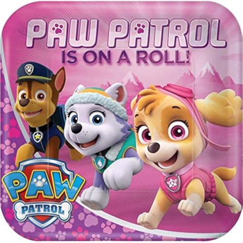 amscan 8 Partyteller * PAW Patrol PINK * für einen Mädchen-Kindergeburtstag und Motto-Party // Kinder Geburtstag Girl Teller von amscan