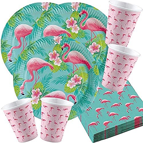 Amscan 10118540B - Partyset Flamingo, 16 Pappteller, 16 Pappbecher, 20 Servietten, Geburtstag, Mottoparty, Sommerfest von amscan