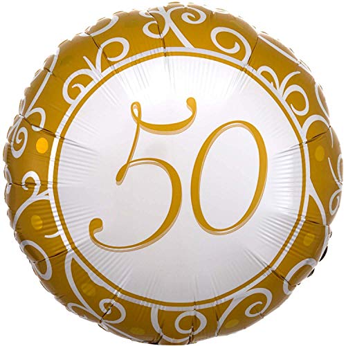 Amscan 1105875 - Standard Folienballon 50 Jahre, gold, Durchmesser circa 43 cm, Heliumballon, Goldene Hochzeit, Geburtstag von amscan