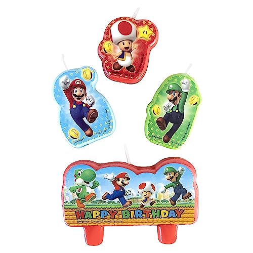 Amscan 171554-55 - Mini-Figurenkerzen Super Mario, Happy Birthday, 4 Stück, Geburtstagskerzen von amscan